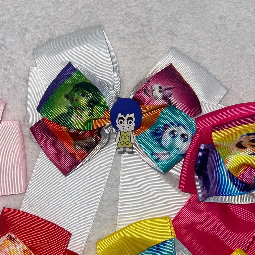 Inside Out Colorful Cartoon Character Hair Bows set of 6 new